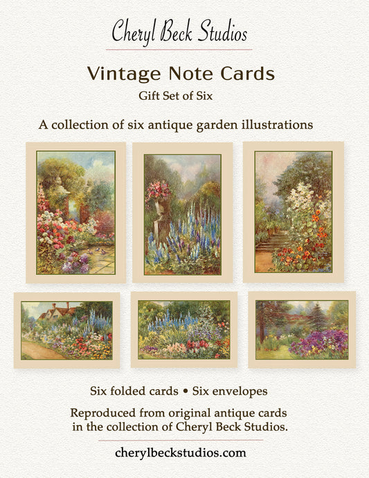 Vintage Garden Note Cards – Gift Set of Six